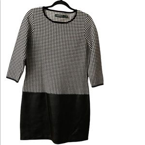 Lauren Ralph Lauren Black & White Dress with Faux Leather Skirt Size Large